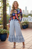 Western denim ruffled wide leg women's boutique jeans Southern Stitch XCH17097