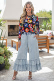 Western denim ruffled wide leg women's boutique jeans Southern Stitch XCH17097