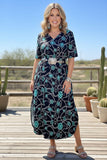 Southern Stitch Western jewels printed short sleeve women dress w/side slits XCH17103(BS3)