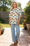 Western checkered bows & jewels short sleeve women's boutique top Southern Stitch XCH17214