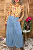 Western washed denim patchwork wide leg women's boutique jeans Southern Stitch XCH17283