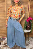 Western washed denim patchwork wide leg women's boutique jeans Southern Stitch XCH17283