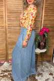 Western washed denim patchwork wide leg women's boutique jeans Southern Stitch XCH17283