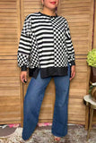 Trendy patchwork checkered & stripes women's boutique top Southern Stitch XCH17288