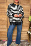 Trendy patchwork checkered & stripes women's boutique top Southern Stitch XCH17288