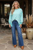 Trendy turquoise patchwork checkered & stripes women's boutique top XCH17289