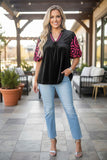 Chic pink floral embroidery black velvet women's boutique top Southern Stitch XCH17313