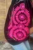 Chic pink floral embroidery black velvet women's boutique top Southern Stitch XCH17313
