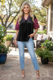 Chic pink floral embroidery black velvet women's boutique top Southern Stitch XCH17313