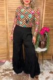 Western solid black wide leg women's boutique pant w/lace trim Southern Stitch XCH17283