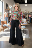 Western solid black wide leg women's boutique pant w/lace trim Southern Stitch XCH17283