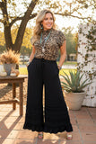Western black tiered ruffles wide leg women's boutique pant Southern Stitch XCH17321