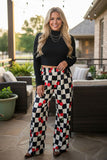 Western checkered & cherry wide leg women's boutique pant Southern Stitch XCH17347
