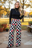 Western checkered & cherry wide leg women's boutique pant Southern Stitch XCH17347