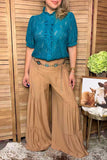 Western teal lace sheer ruffle short sleeve women's boutique top XCH17377