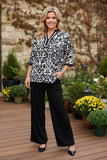 Western black floral print 3/4 sleeve women's boutique top Southern Stitch XCH17381