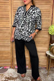 Western black floral print 3/4 sleeve women's boutique top Southern Stitch XCH17381