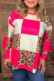 Western leopard & pink checkered long sleeve women's boutique top Southern Stitch XCH17400