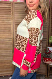 Western leopard & pink checkered long sleeve women's boutique top Southern Stitch XCH17400