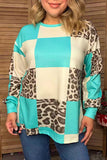 Western leopard & turquoise checkered long sleeve women's boutique top Southern Stitch XCH17401