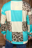 Western leopard & turquoise checkered long sleeve women's boutique top Southern Stitch XCH17401