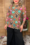 Western checkered sheer long sleeve women's boutique top Southern Stitch XCH17409