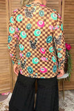 Western checkered sheer long sleeve women's boutique top Southern Stitch XCH17409