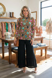Western checkered sheer long sleeve women's boutique top Southern Stitch XCH17409