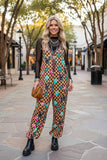 Western Checkered & 8-balls Loose Overall Women's Jumpsuit Southern Stitch XCH17410 BS13