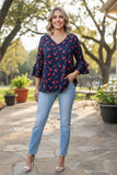 Trendy cherry navy blue women's boutique top Southern Stitch XCH17442