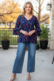 Trendy cherry navy blue women's boutique top Southern Stitch XCH17442 DS3
