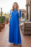 Pre-Sale western royal blue mesh women's boutique maxi dress XCH17452