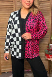 Western pink leopard & checkered long sleeve women's boutique cardigan Southern Stitch XCH17465