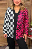 Western pink leopard & checkered long sleeve women's boutique cardigan Southern Stitch XCH17465
