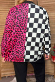 Western pink leopard & checkered long sleeve women's boutique cardigan Southern Stitch XCH17465