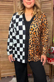 Western leopard & checkered long sleeve women's boutique cardigan Southern Stitch XCH17466