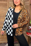 Western leopard & checkered long sleeve women's boutique cardigan Southern Stitch XCH17466