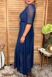 Western navy blue sheer maxi women boutique dress Southern Stitch XCH17472