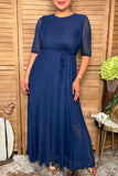 Western navy blue sheer maxi women boutique dress Southern Stitch XCH17472