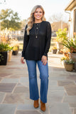 Western paisley pattern black lace sheer women's boutique top Southern Stitch XCH17480