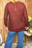 Western paisley pattern brown lace sheer women's boutique top Southern Stitch XCH17481