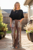 Western leopard & brown patchwork wide leg women's boutique pant XCH17483
