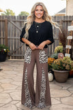 Western leopard & brown patchwork wide leg women's boutique pant XCH17483