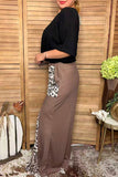 Western leopard & brown patchwork wide leg women's boutique pant XCH17483