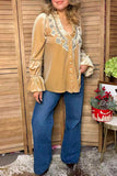 Western aztec embroidery velvet women's boutique blouse Southern Stitch XCH17500