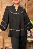 Western leopard trim black babydoll women's boutique top Southern Stitch XCH17545