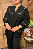 Western leopard trim black babydoll women's boutique top Southern Stitch XCH17545