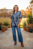 Southwestern chevron puff sleeve women's boutique blouse Southern Stitch XCH17557