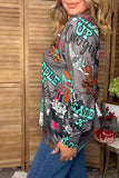 Western cowgirl print long sleeve women's boutique tops Southern Stitch XCH17614