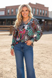 Western cowgirl print long sleeve women's boutique tops Southern Stitch XCH17614
